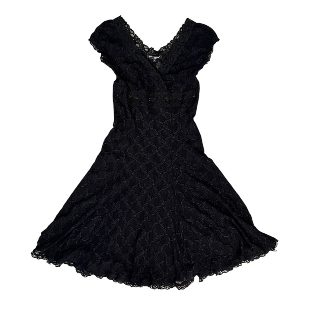 Vintage Betsey Johnson New York Black Silk Sheer Mesh Bows & Floral Lace Dress - Picture 10 of 11